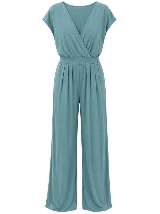 HALARA Pants - Halara Women’s Jumpsuit Medium Regular Teal/Green Sleeveless Surplice Wide Leg